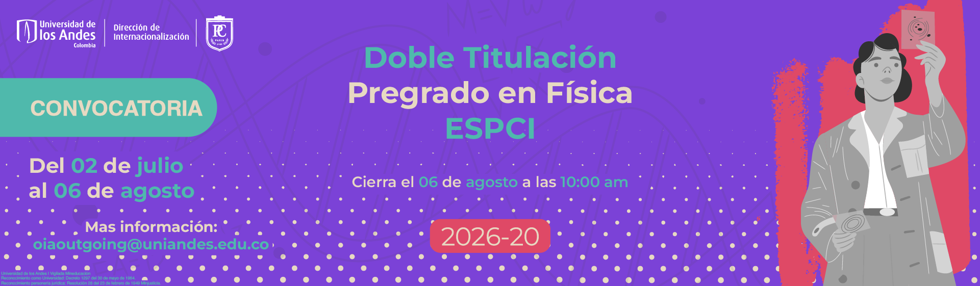 Convocatoria Doble Titulación Pregrado en Física ESPCI 2026.